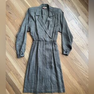Vintage Dress Katie Petites MFG Taupe Tweed Look Wrap Midi Dress Size 2